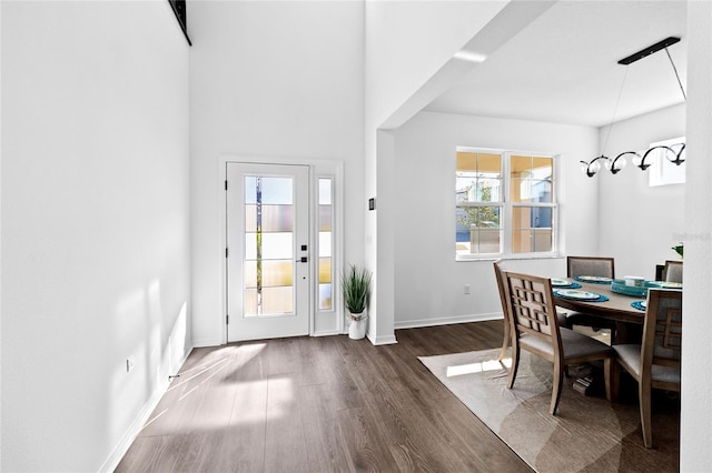 dining space featuring dark wood-type flooring