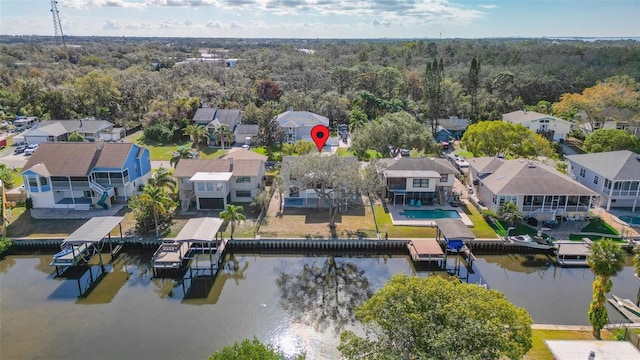 aerial view with a water view