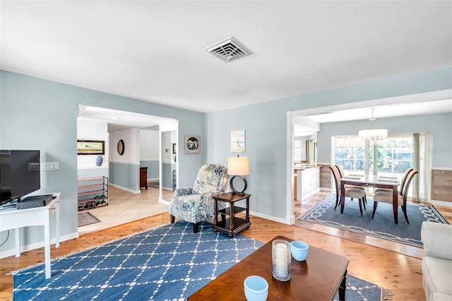 living room with hardwood / wood-style flooring