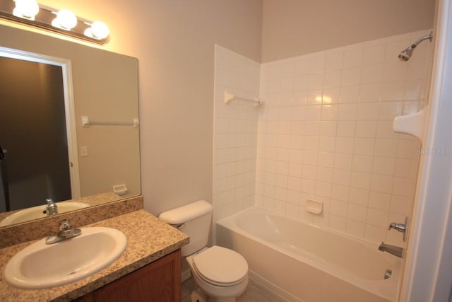 full bathroom with vanity, shower / bath combination, and toilet