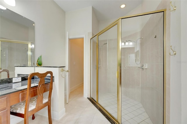 620 Mirabay Blvd, Apollo Beach, FL 33572 - full bath featuring a stall shower, tile patterned floors, recessed lighting, and vanity