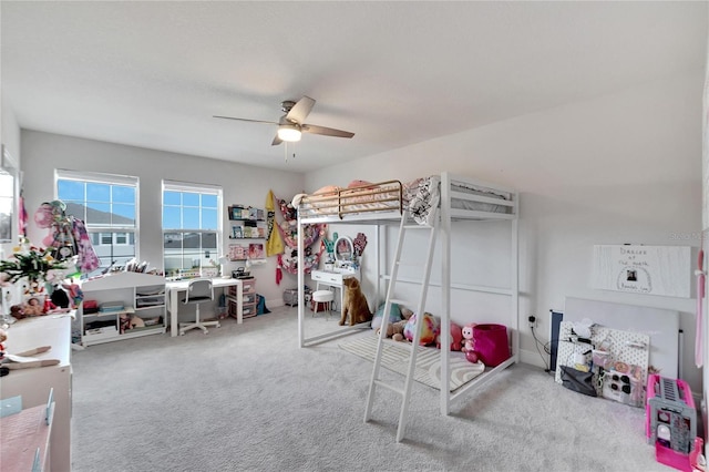 bedroom featuring carpet flooring and ceiling fan