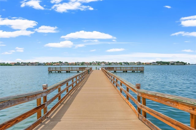 view of dock with a water view