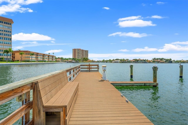 view of dock with a water view