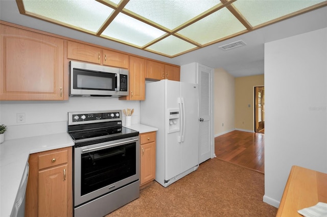 kitchen with appliances with stainless steel finishes and light brown cabinetry