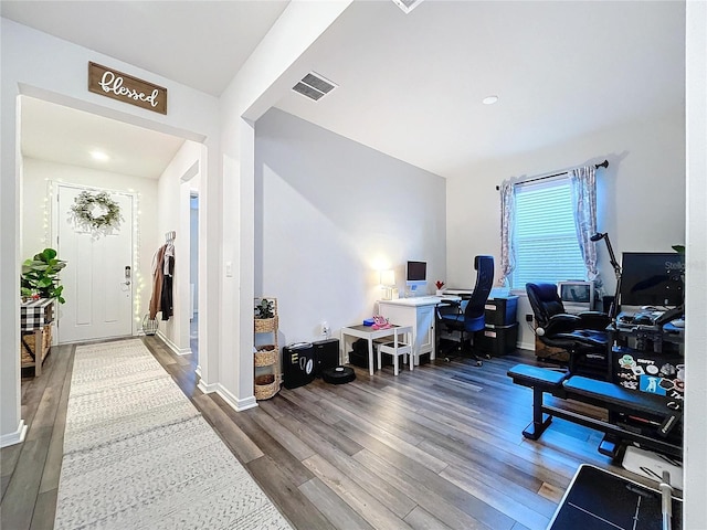 office with wood-type flooring