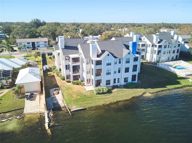 aerial view featuring a water view