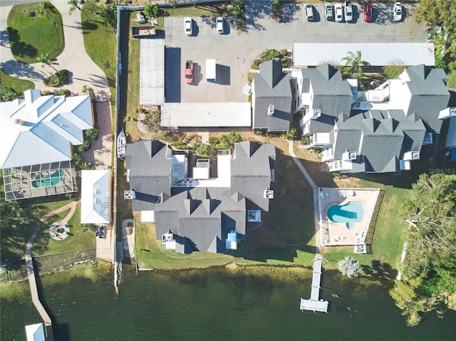 aerial view featuring a water view