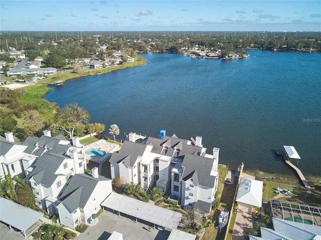 bird's eye view featuring a water view