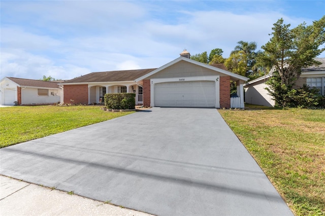 ranch-style house with a front lawn and a garage