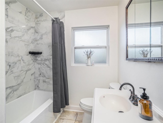 full bathroom with sink, tile patterned flooring, shower / tub combo, and toilet