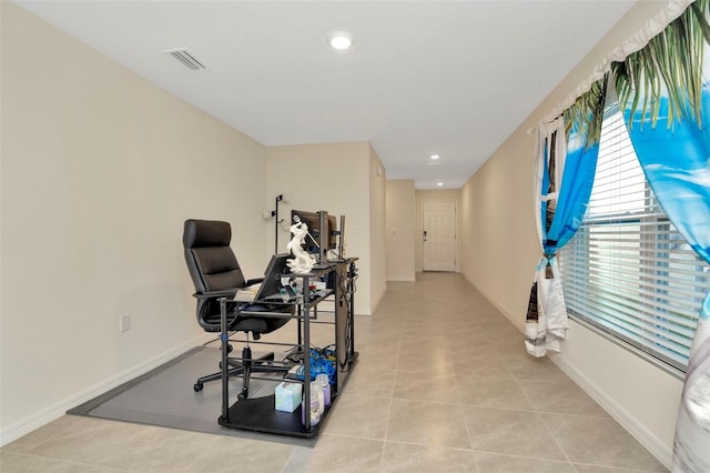 tiled office space with plenty of natural light