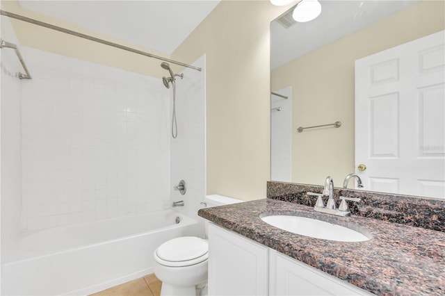 full bathroom with tile patterned flooring, vanity, toilet, and washtub / shower combination