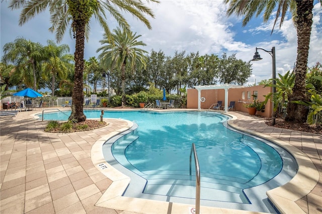 view of swimming pool with a patio