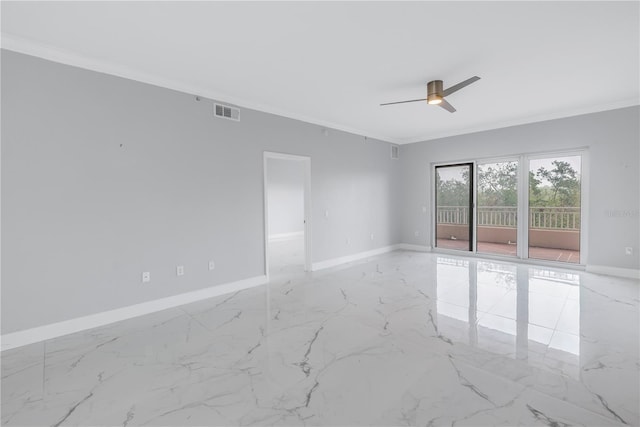 unfurnished room featuring crown molding and ceiling fan