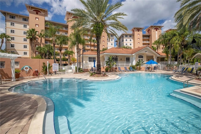 view of swimming pool featuring a patio