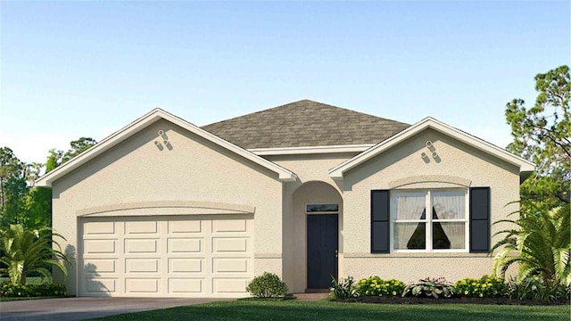 view of front of home featuring a garage and a front lawn