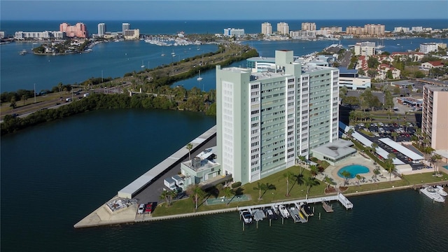 aerial view with a water view