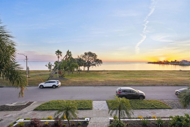 view of street featuring a water view