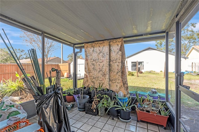 sunroom with wood ceiling