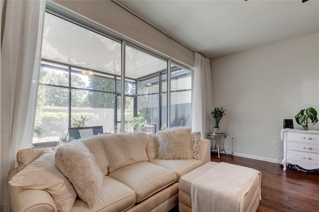 living room featuring dark wood-type flooring