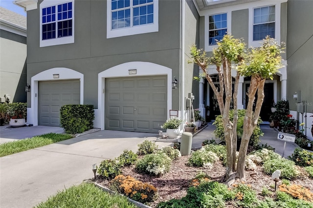 exterior space with a garage