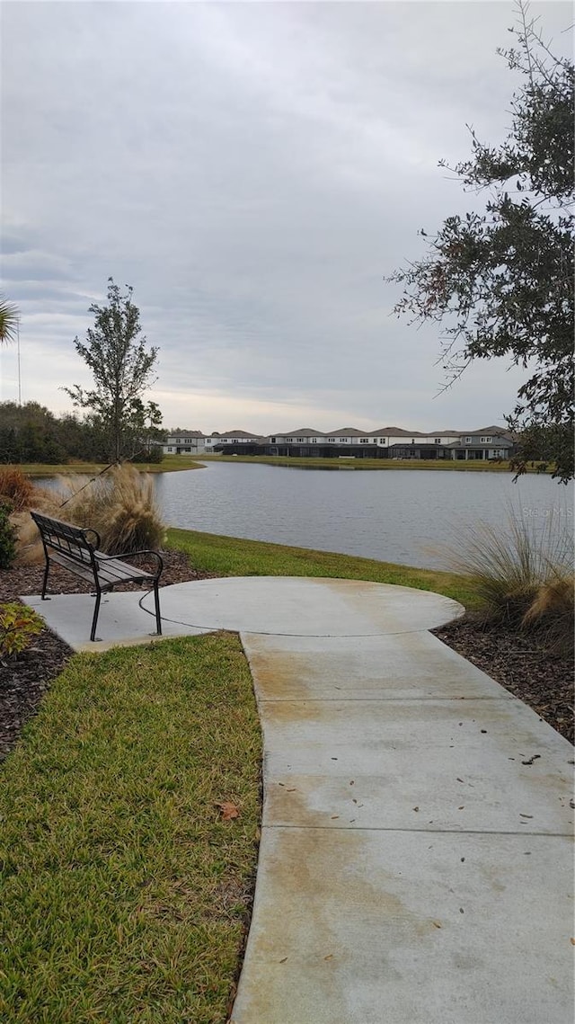 exterior space featuring a water view