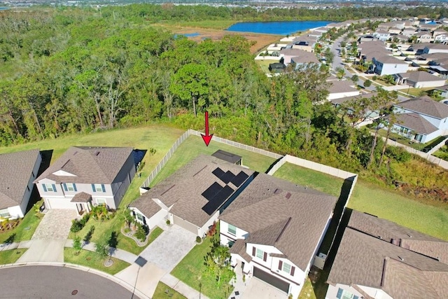 bird's eye view featuring a water view