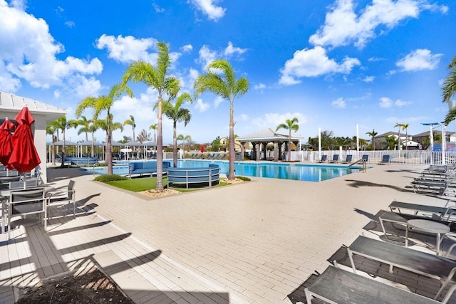 view of swimming pool with a patio area