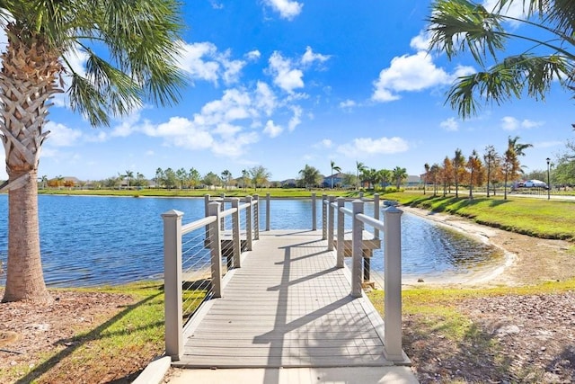 dock area with a water view