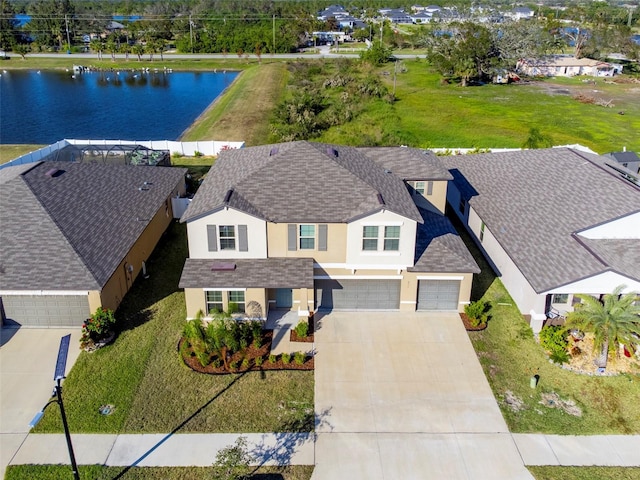 drone / aerial view featuring a water view