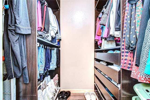 spacious closet featuring hardwood / wood-style flooring