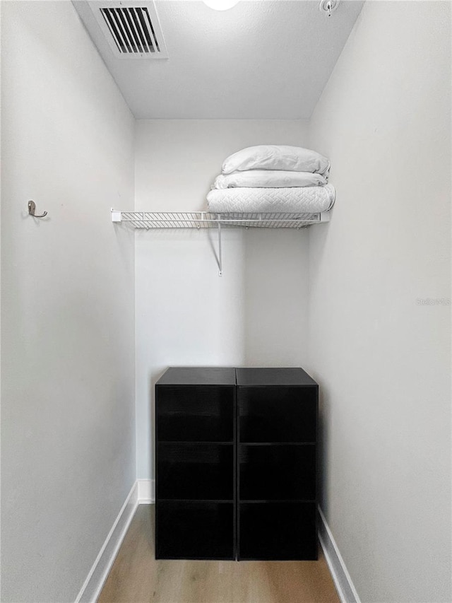 walk in closet with light wood-type flooring