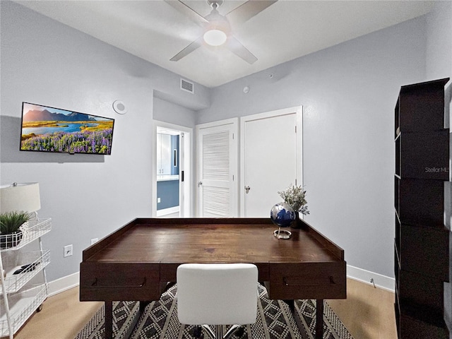 office area featuring ceiling fan