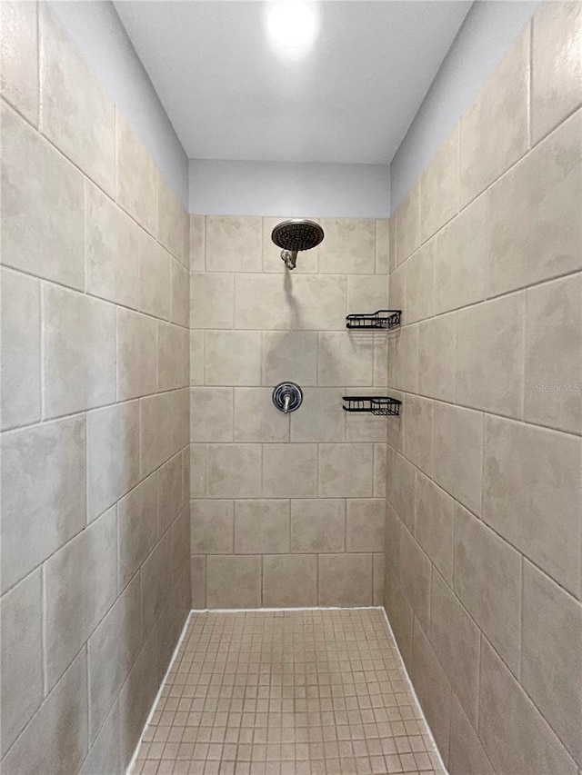 bathroom with a tile shower