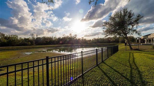 view of yard with a water view