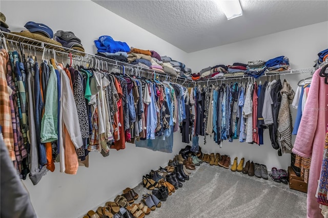 walk in closet with carpet floors