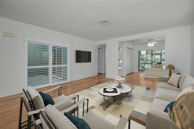 living room with light wood-type flooring