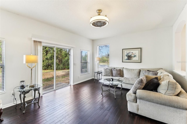 living room featuring dark hardwood / wood-style flooring