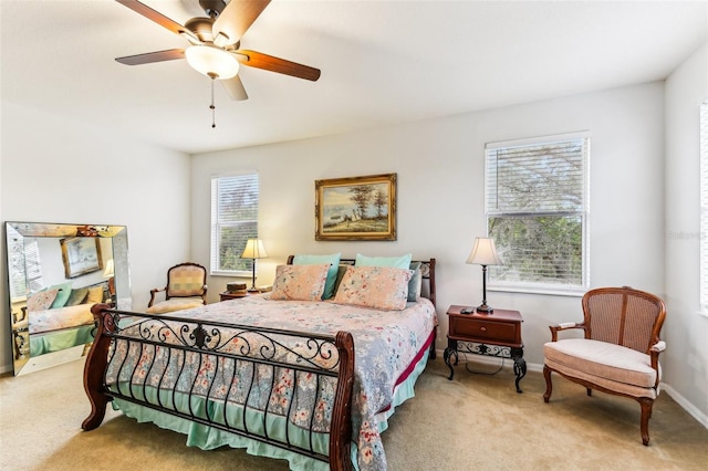 bedroom featuring carpet and ceiling fan