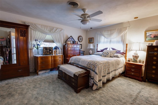 bedroom featuring carpet flooring and ceiling fan