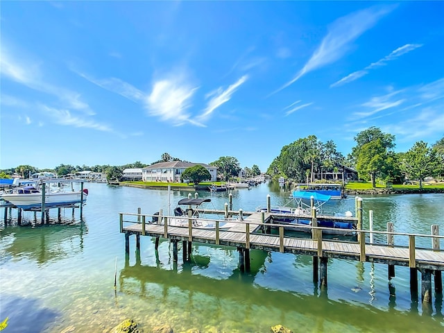 dock area with a water view