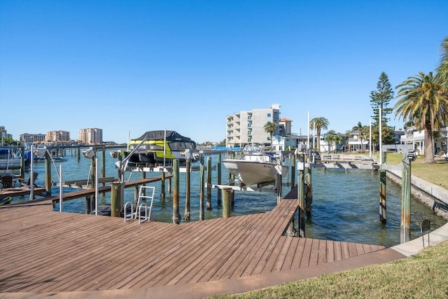 dock area with a water view