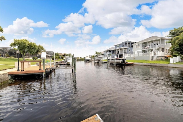 view of dock with a water view