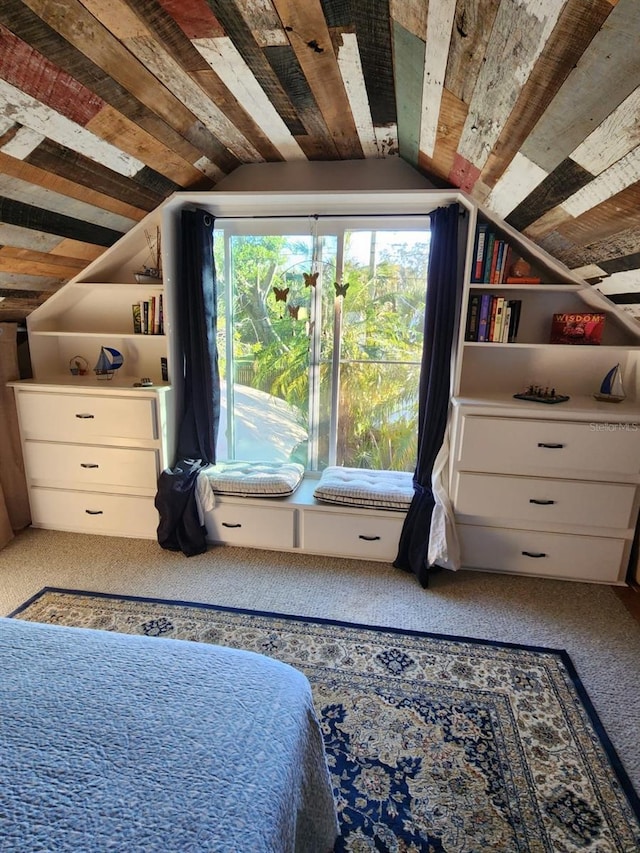 bedroom with lofted ceiling