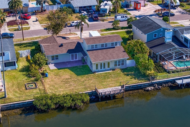 aerial view with a water view