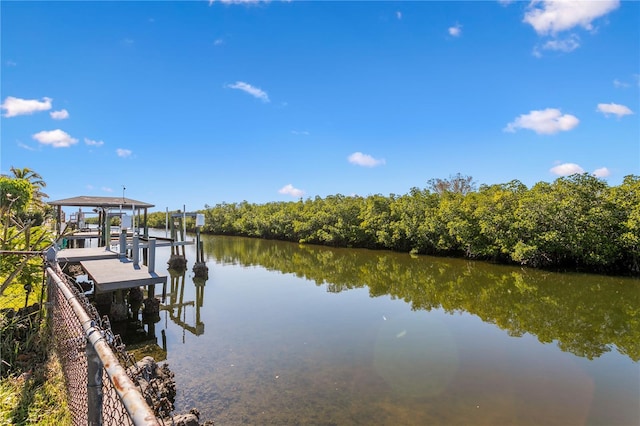 view of dock with a water view