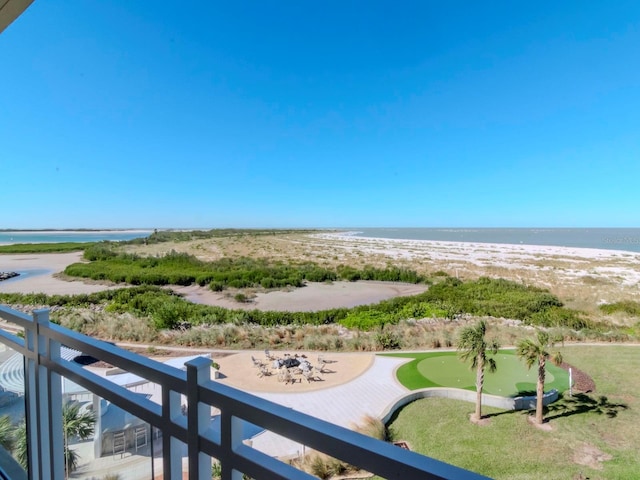 property view of water featuring a beach view