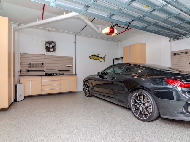 garage with a garage door opener