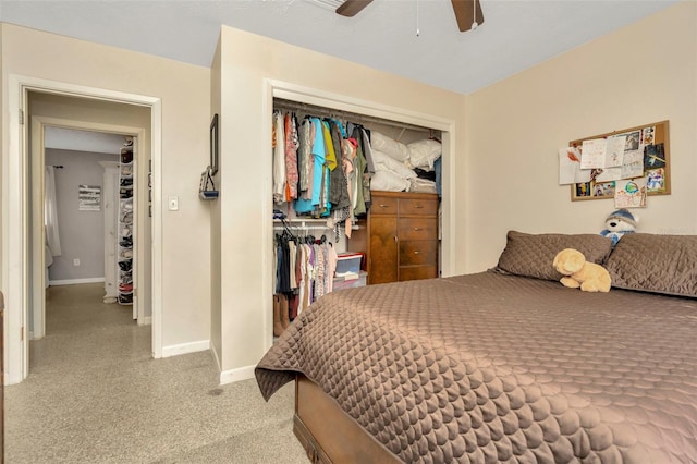 bedroom with a closet and ceiling fan